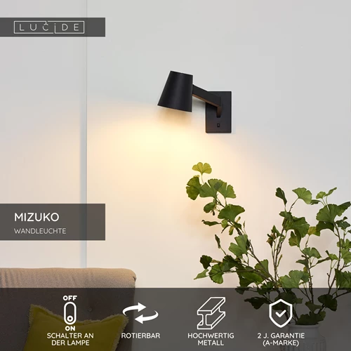Lucide MIZUKO - Wandleuchte - 1xE14 - Schwarz - USP